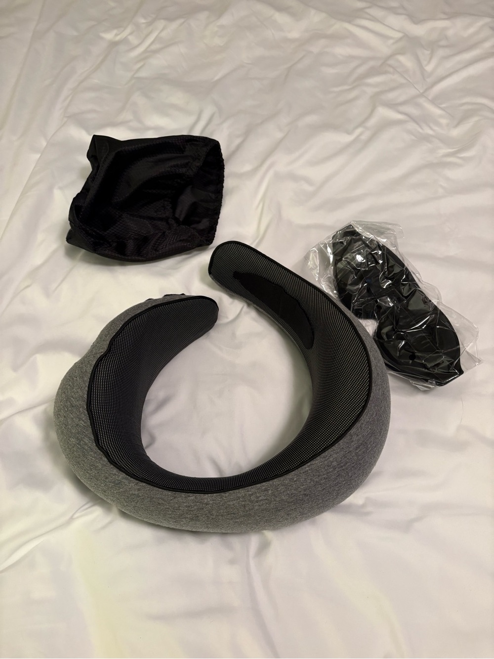 Gray Travel Neck Pillow with Black Mesh Interior